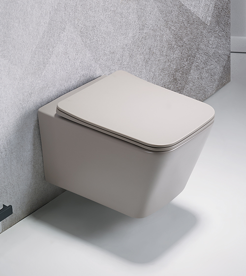 Rimless Wall Hung WC With Slim UF Seat Cover ( Beige Caramel )  – Aquant India